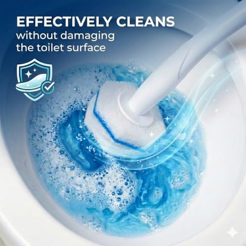 Disposable Toilet Brush Cleaning Supplies, Toilet Bowl Cleaner and Holder Set with 50 Toilet Cleaning Wand Refill Pads, Bathroom Maintenance Wall Mounted Toilet Cleaner Kit (White+Blue) - color: White+blue
