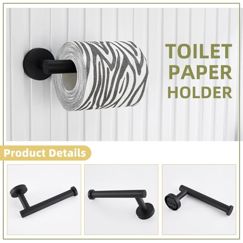 Matte Black 2-piece Bathroom Hardware Set, Solid Stainless Steel | Rust-resistant Bathroom Accessories Set for Bathroom Restroom Sink, Swivel Towel Ring, Toilet Paper Holder, Wall Mounted - color: Matte Black Round Shape