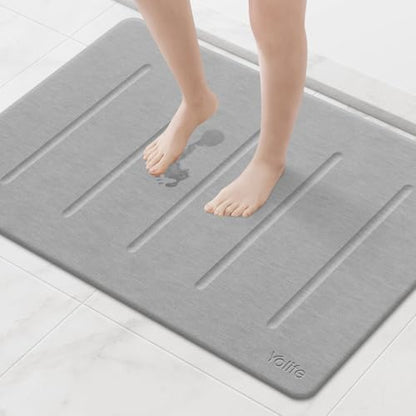Yolife Stone Bath Mat Large, 32" x 20" Diatomaceous Earth Bath Mat for Bathroom, Super Absorbent Quick Drying Bathroom Stone Mat, Non-Slip Diatomite Shower Mat, Easy to Clean, Light Grey - color: Light Grey