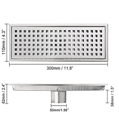 12 Inch Rectangular Shower Floor Drain, Detachable to Insert The Mesh Grille Cover, SUS304 Stainless Steel, Brushed Nickel - color: Brushed Nickel