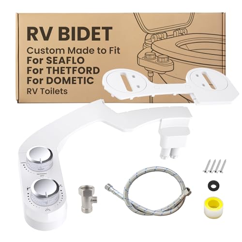 RV Bidet Toilet Seat Attachment, Support for SEAFLO, RV Bidet for Camper Toilet with Dual Nozzles, Self/Rear/Front Cleaning, Non-Electric, Adjustable Water Pressure, Fresh Water - color: Chrome Knob