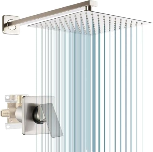 Shower Faucet Set Brushed Nickel Bathroom Rainfall 10 Inch Shower Head System Single Handle Shower Trim Kit with Valve - color: Brushed Nickel, size: 10 Inch (Wall Mount)
