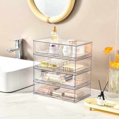 5 Pack Makeup Organizer Stackable, 12.1''L Bathroom Organizer and Storage Acrylic Undersink Drawer Organizer, Cosmetics and Beauty Supplies,Clear Plastic Storage Bins for Vanity,Pantry,Cabinet,Kitchen - style: 5pack Wide