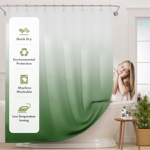 AmazerBath Fabric Shower Curtain Set, Ombre Grass Green Curtain with 12 Curtain Hooks, Rustic Cloth Green and White, Cute Washable Bathroom Shower Curtain, 72x72 Inches - color: A- Green Ombre +12 Metal Hooks, size: 72"W x 72"L (Pack of 1)