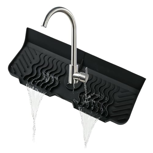 Craftdady 17.5'' Faucet Mat for Kitchen Sink Silicone Sink Splash Guard | 5° Slope Fast Self-draining Black Kitchen Sink Faucet Mat Behind Faucet fit for Countertop Bathroom Farmhouse - color: Black