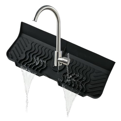 Craftdady 17.5'' Faucet Mat for Kitchen Sink Silicone Sink Splash Guard | 5° Slope Fast Self-draining Black Kitchen Sink Faucet Mat Behind Faucet fit for Countertop Bathroom Farmhouse - color: Black