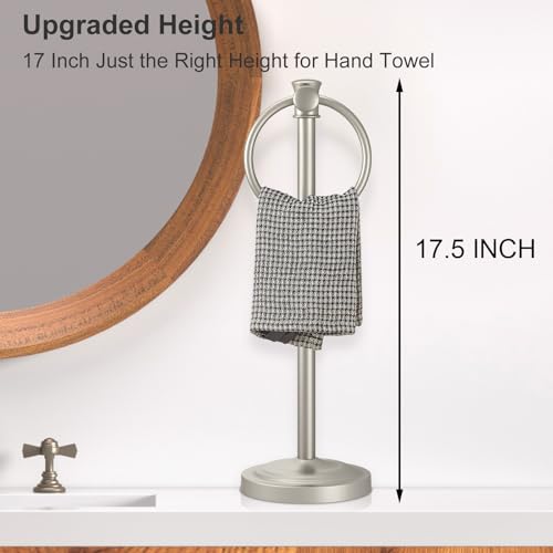 Hoimpro Hand Towel Holder Free Standing Towel Bar Brushed Nickel | Hanging Floor Hand Towel Rack Ring, for Bathroom Kitchen Vanity Countertops, Hardware Accessories SUS 304 Heavy-Duty Base - color: Nickel