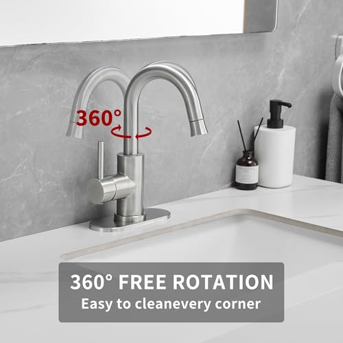 Brushed Bathroom Sink Faucet with Pull Out Sprayer for 1 Hole,Bar Sink with Pop-Up Drain,Single Handle Small Kitchen Faucet with 4 in Deck Plate,360°Swivel Faucet for Farmhouse Vanity - color: Brushed Nickel, style: Pull out-R