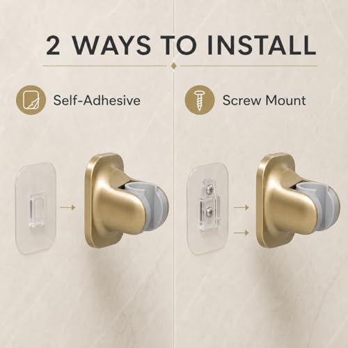 Hand Held Shower Head Holder, Adhesive Showerhead Bracket, Angle Adjustable Shower Wand Holder Wall Mounted, Brushed Gold - color: Brushed Gold