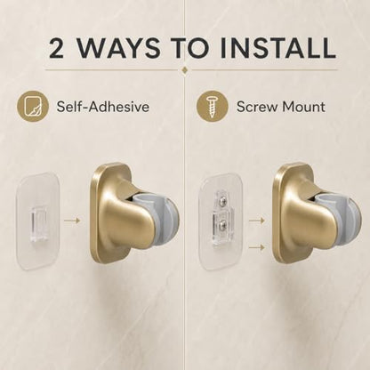 Hand Held Shower Head Holder, Adhesive Showerhead Bracket, Angle Adjustable Shower Wand Holder Wall Mounted, Brushed Gold - color: Brushed Gold