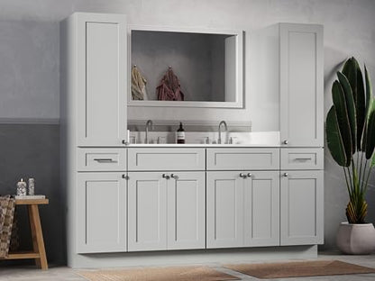 DISAR 78" Double Sink Bathroom Vanity with Dual Linen Storage Towers, Carrara Quartz Top and Ceramic Sinks, Solid Wood Frame, 4 Piece Design, 78" x 22" x 72" (Gray) - color: Grey