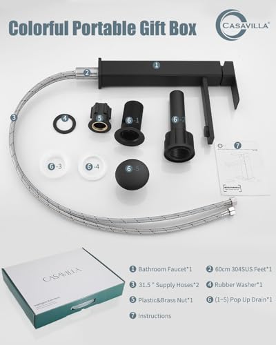 Bathroom Faucets, Matte Black Bathroom Faucet with Pop-up Drain and 2 Supply Hoses, Single Hole High Barrel Vanity Faucet for Vessel Sink, Single Handle Stainless Steel RV Faucet - color: 1.Matte Black, style: Tall