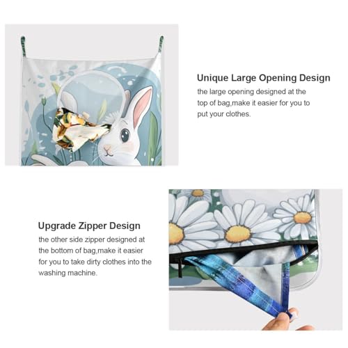 Hanging Laundry Hamper Over the Door with Stainless Steel Hooks Rack Dirty Clothes Wall Mounted Hamper Basket Bag 29.5X20inch Blue and White Easter Bunny Daisy - color: Blue and White Easter Bunny Daisy, size: 20x29.5inx1