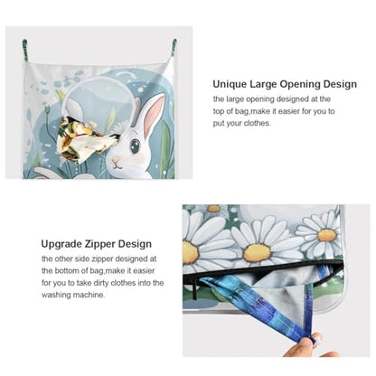 Hanging Laundry Hamper Over the Door with Stainless Steel Hooks Rack Dirty Clothes Wall Mounted Hamper Basket Bag 29.5X20inch Blue and White Easter Bunny Daisy - color: Blue and White Easter Bunny Daisy, size: 20x29.5inx1