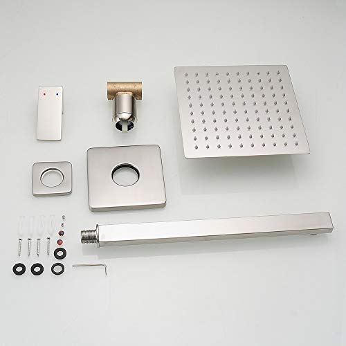 Shower Faucet Set Brushed Nickel, Single Function Shower Trim Kit with Rough-in Valve, Square Rain Shower Head System Included Extra Long Shower Arm for Bathroom - color: Brushed Nickel, style: Shower Faucet