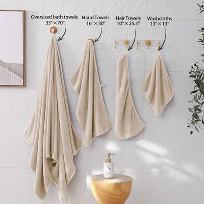 8 Piece Bath Towel Set,Extra Large Bath Sheets 35"x70"-Beige | Super Soft Microfiber, Lint Free & Quick Dry Towels for Bathroom,Gym,Hotel–2 Bath,2 Hair,2 Hand,2 Washcloths - color: Beige, size: 8Piece Towel Set