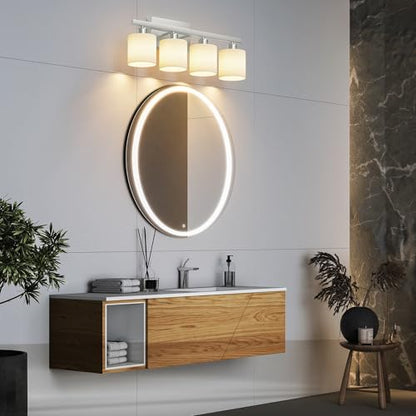 Bathroom Light Fixtures, Bathroom Lighting Fixtures Over Mirror, Classic Vanity Lights, Modern Vanity Light with Textured Frosted Opal White Glass Shades, Brushed Nickel, 4-Light - color: ‎Brushed Nickel, size: 4-Light