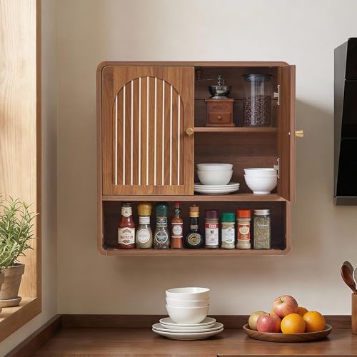 Wall Mounted Storage Cabinet Wood Medicine Cabinet, Over Toilet Organizers | Walnut Over Toilet Storage, Mid-Century Bathroom Wall Cabinet with Adjustable Shelf & Door for Bathroom Laundry Room Kitchen