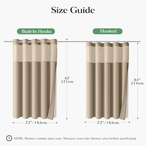 Beige Hook Free Waffle Shower Curtain & Snap-in Fabric Liner,72x87 | Less Time to install, 3 in 1 Fabric Shower Curtain and Liner Set with Magnets, Extra Long, Shower Curtains for Bathroom - color: B Beige, size: 72"W x 87"L (Pack of 1)