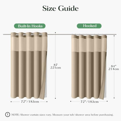 Beige Hook Free Waffle Shower Curtain & Snap-in Fabric Liner,72x87 | Less Time to install, 3 in 1 Fabric Shower Curtain and Liner Set with Magnets, Extra Long, Shower Curtains for Bathroom - color: B Beige, size: 72"W x 87"L (Pack of 1)
