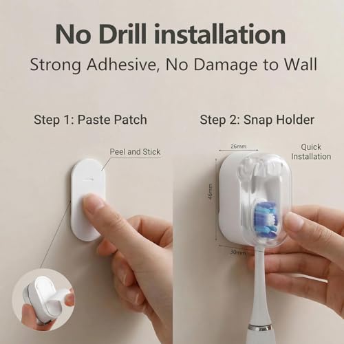 Wall Mounted Toothbrush Holder 4 Pack, with Cover for Bathroom | Automatic Opening & Closing, Dustproof & Waterproof, Self Adhesive, No Drilling, ABS Material, for Family Toothbrush Storage - size: 4-Pack