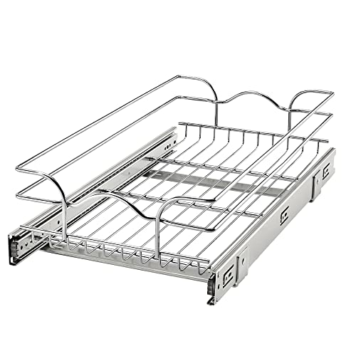 Rev-A-Shelf Steel Wire Pullout Drawer Organizer Shelf for Kitchen Cabinets, Slide Out Storage Basket, Min Opening Width of 11.5" W, 12" x 22", 5WB1-1222CR-1 - size: 12" W x 22"D, style: Single Tier