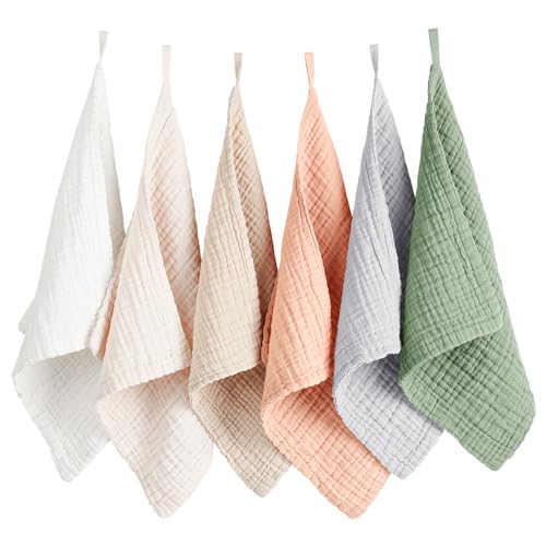 Konssy 6 Pack Muslin Baby Washcloths, 100% Cotton Wash Cloth Set | 11 x 11 In Multi-Use Burp Cloths, Ultra-Soft & Absorbent, Machine Washable, Baby Bath Towels for Newborn, Boy & Girl (Light) - color: Light Color