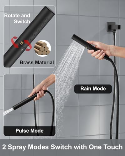 Aolemi Shower System with Rain Head and Handheld,12-Inch,Matte Black | High-Pressure Shower Faucet Set with Dual-Function Handheld,Rough-In Valve,1.8 GPM,Wall-Mount Trim Kit - color: Matte Black, size: 12 Inch