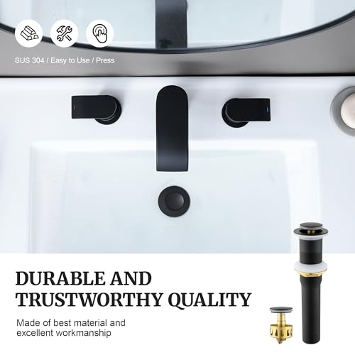 Pop up Sink Drain Stopper for Bathroom Vessel Vanity Sink Art Basin Matte Black, Small Cap Without Overflow, Metal Pop-up Drain Strainer with Detachable Basket Stopper (Pack of 2) - color: Matte Black, size: Without Overflow (Pack of 2)