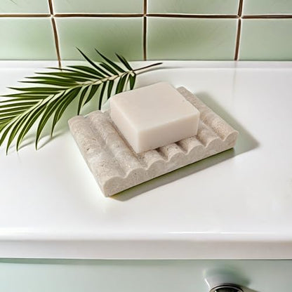 Travertine Soap Dish, Marble Self Draining Soap Holder, Sponge Holder for Bathroom, Sink, Kitchen, Jewelry Ring Dish (Beige), MSD100