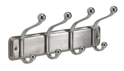 InterDesign York Lyra Wall Mount Storage Rack – Hanging Hooks for Jackets, Coats, Hats and Scarves - 4 Dual Hooks, Chrome - color: Chrome