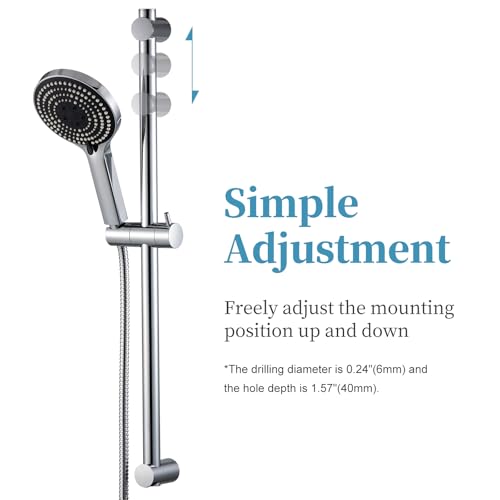 OFFO Shower Slide Bar Combo, Adjustable 27 in Slide Bar with 6-Mode High Pressure Handheld Shower Head and 60 in Stainless Steel Hose, Screw Wall Mounted, Chrome - color: Chrome, style: 27" Slide Bar & 60" Hose