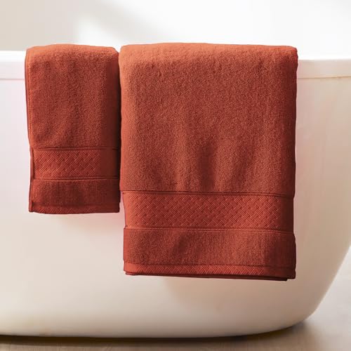 COZYART Bath Towel Set 6 PCS, Luxury 100% Turkish Cotton 650GSM Ultra Soft | Absorbent Quick Dry, OEKO‑Tex 100 Cert. Zero Twist Ring Spun Cotton, Plush Fluffy, Breathable Hotel Quality Bathroom Towels - color: Orange- Burnt Orange