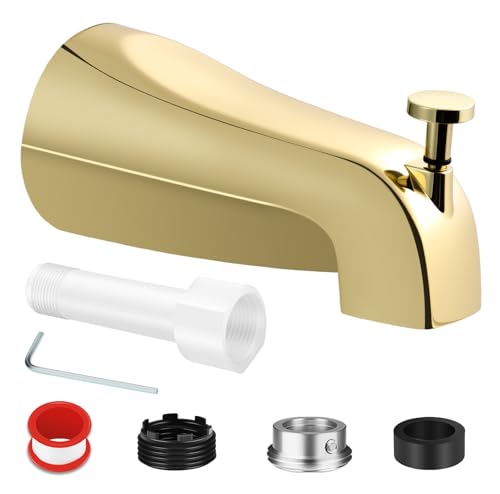 Universal Gold Tub Spout for 1/2" Copper Pipe, 1/2" IPS and 3/4" IPS, Bathtub Faucet with Diverter and Adapter and Hex Wrench (Polished Gold) - color: Polished Gold