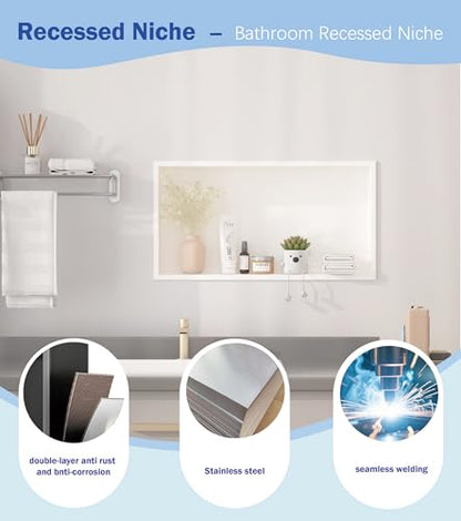 24"x12" Shower Niche Insert Tile Ready ，Stainless Steel Recessed Shower Caddy ，Bathroom remodel，Matte White （ 24 x 12 in） - color: White, size: 12 * 24 in