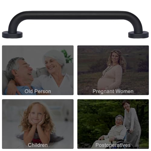 supregear Grab Bars for Wall, Bathroom Shower Handle for Seniors, 1 Inch Diameter 201 Stainless Steel Safety Hand Rail, Wall Mounted Toilet Bathtub Support, Black Finish, 16 Inch - size: 16 inch