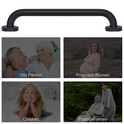 supregear Grab Bars for Wall, Bathroom Shower Handle for Seniors, 1 Inch Diameter 201 Stainless Steel Safety Hand Rail, Wall Mounted Toilet Bathtub Support, Black Finish, 16 Inch - size: 16 inch