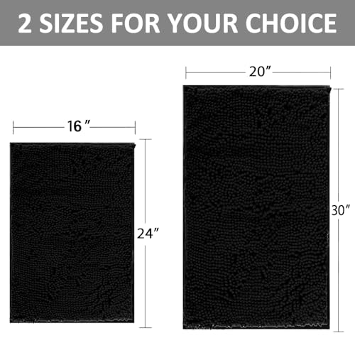 RUN HELIX Bathroom Rugs Set 2 Piece Thick Chenille Bath Mats, Soft Quick Dry Plush Absorbent Bath Rugs with Non-Slip PVC Backing, 32x20+24x16 Inch Black - color: Black