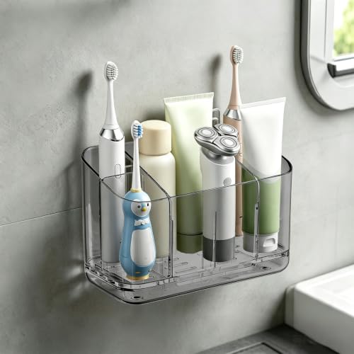 Electric Toothbrush Holder Wall/Counter, No-Drill, 5-Slot | Self-adhesive waterproof, Drainage holes, Keeps dry, For bathroom vanity - size: Large