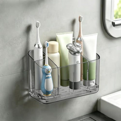 Electric Toothbrush Holder Wall/Counter, No-Drill, 5-Slot | Self-adhesive waterproof, Drainage holes, Keeps dry, For bathroom vanity - size: Large