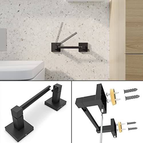 Ruacq 4 Pieces Bathroom Hardware Set Matte Black Square Stainless Steel and Zinc Alloy Modern Wall Mounted,18-Inch Towel Bar,Toilet Paper Holder,Towel Ring,Robe Hook,Bathroom Accessories Kit - color: Matte Black, size: 4pcs