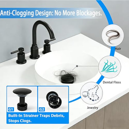 Bathroom Sink Drain Without Overflow- Matte Black Pop up Drain for Bathroom Vanity Vessel Sink Drain Stopper - Anti-clog Pop-up Plastic Drain with Hair Catcher Strainer - color: Matte Black