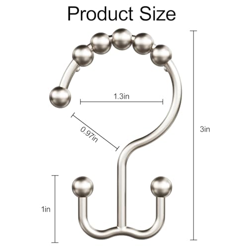 Shower Curtain Hooks Rings Set of 12, Stainless Steel Rust-Resistant Metal Double Glide Shower Curtain Hooks for Bathroom Shower Rods, Smooth Roller Balls, Matte Nickel