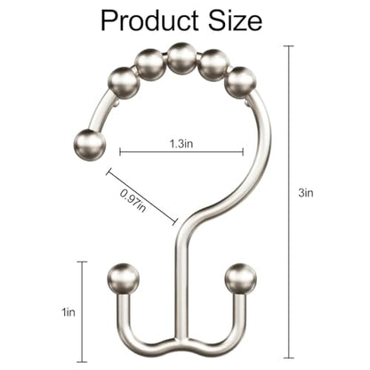 Shower Curtain Hooks Rings Set of 12, Stainless Steel Rust-Resistant Metal Double Glide Shower Curtain Hooks for Bathroom Shower Rods, Smooth Roller Balls, Matte Nickel