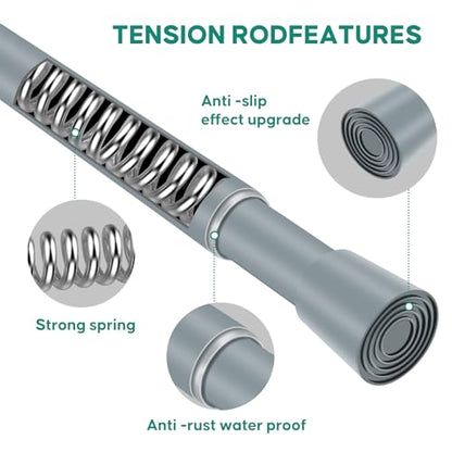 Shower Curtain Rod, No Drill Spring Tension Curtain Rods for Windows, Bathroom, Closet, Non-Slip, Anti-Rust, 0.63" Diameter - color: Silver grey, size: 28"-77" 1pcs