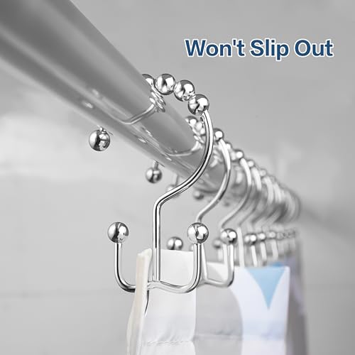 DAWNER Shower Curtain Hooks, Rust Proof Metal Easy Glide Double Rings, Stainless Steel Hangers for Bathroom Curtains, Set of 12, Polished Chrome - color: Chrome