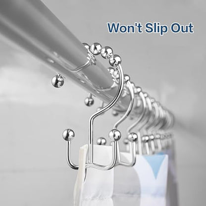 DAWNER Shower Curtain Hooks, Rust Proof Metal Easy Glide Double Rings, Stainless Steel Hangers for Bathroom Curtains, Set of 12, Polished Chrome - color: Chrome