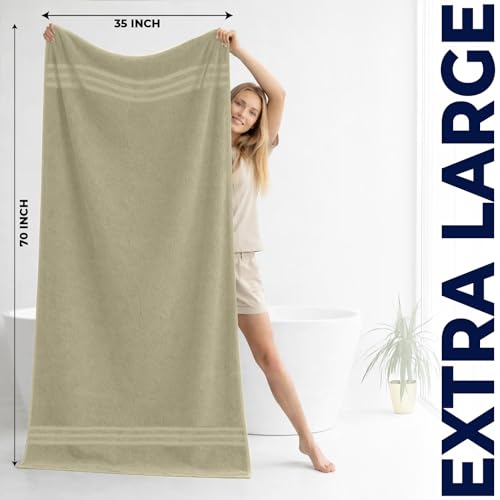 DAN River 2 Pack Bath Sheets Extra Large 35x70, Large Bath Towels for Adults, XL Oversized Heavy Duty Towel Set, 600 GSM 100% Ring Spun Cotton, Soft Quick Dry, Beige - color: Beige, size: Bath Sheet 35x70" (PK 2)
