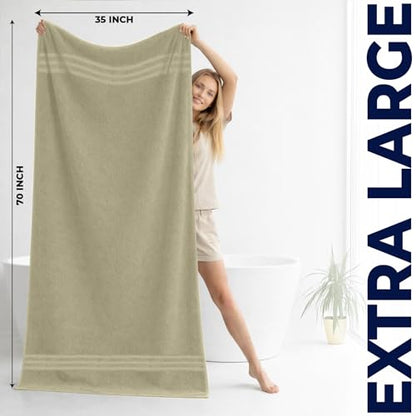 DAN River 2 Pack Bath Sheets Extra Large 35x70, Large Bath Towels for Adults, XL Oversized Heavy Duty Towel Set, 600 GSM 100% Ring Spun Cotton, Soft Quick Dry, Beige - color: Beige, size: Bath Sheet 35x70" (PK 2)