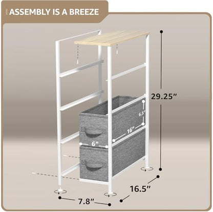 Sorbus Narrow Dresser with 4 Drawers - Vertical Slim Storage Chest of Drawers with Steel Frame, Wood Top & Easy Pull Fabric Bins for Small Spaces, Closets, Bedroom, Bathroom & Laundry (Beige) - color: Beige, style: 4 Drawer